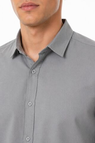 Erkek Spor Silim Fit Likralı Pamuklu Yazlık Gömlek BGL-ST05381 GRİ - 4XL