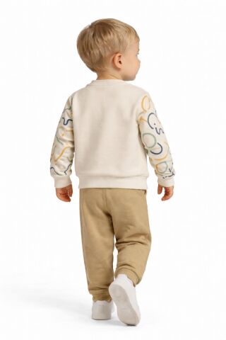 Erkek Çocuk Önü Baskılı Sweatshirt Ve Eşofman Alt Takım BGL-ST05254 CAMEL - 92