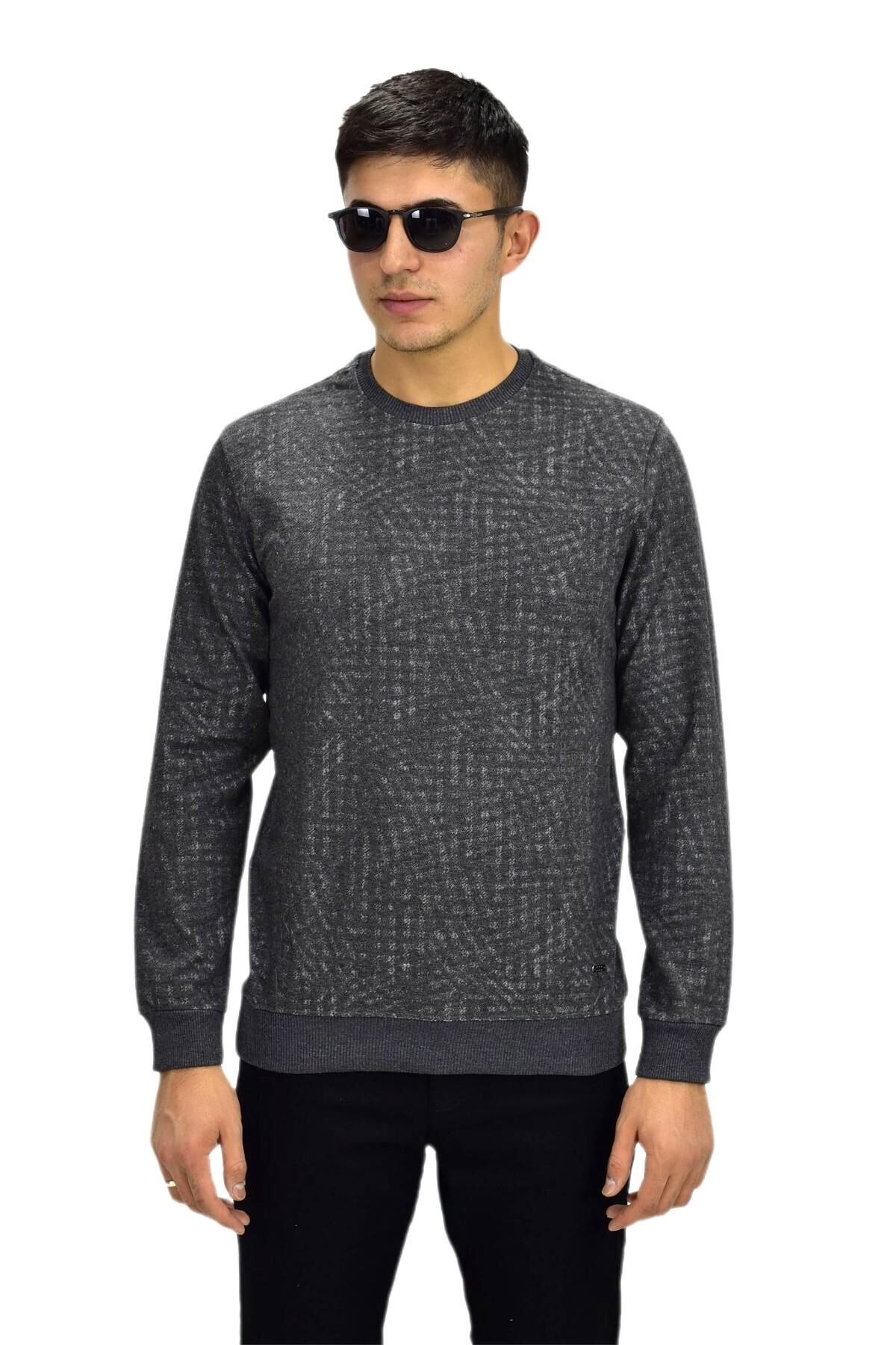 Erkek Spor Sıfır Yaka Sweatshirt R2264 BGL-ST03186 ANTRASİT - M
