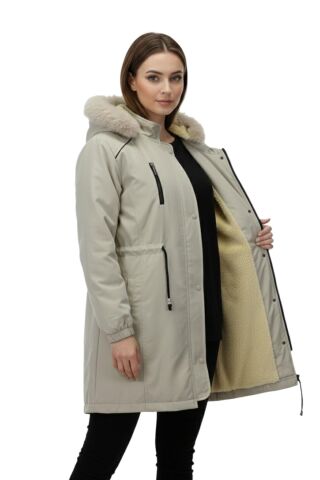 Kadın Kapüşonlu İçi Peluş Mont BGL-ST05028 TAŞ - 50