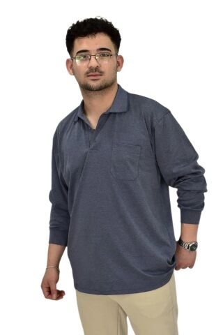 Erkek Büyük Beden Mevsimlik Polo Yaka Sweatshirt 1-6830 BGL-ST04415 LACİVERT - 4XL