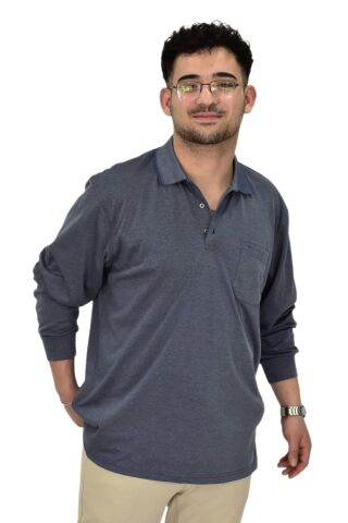 Erkek Büyük Beden Mevsimlik Polo Yaka Sweatshirt 1-6830 BGL-ST04415 LACİVERT - 4XL