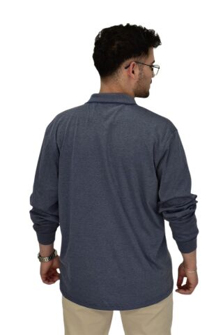 Erkek Büyük Beden Mevsimlik Polo Yaka Sweatshirt 1-6830 BGL-ST04415 LACİVERT - 4XL