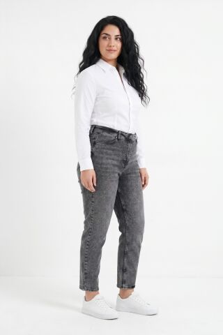 Kadın Yüksek Bel Mom Fit Jean Pantolon BGL-ST05450 FÜME - 33/34