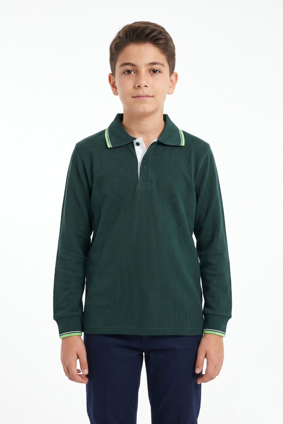 Erkek Çocuk Yeşil Selanik Polo Yaka Okul Sweatshirt BGL-ST05674