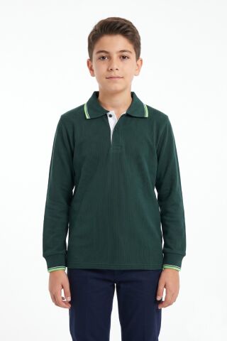 Erkek Çocuk Yeşil Selanik Polo Yaka Okul Sweatshirt BGL-ST05674