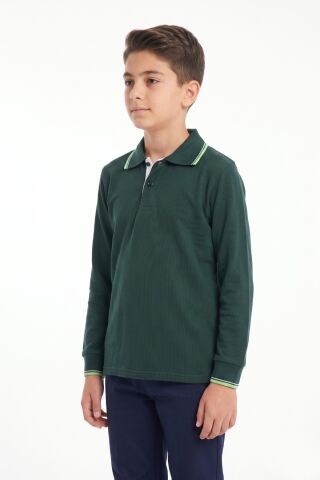 Erkek Çocuk Yeşil Selanik Polo Yaka Okul Sweatshirt BGL-ST05674