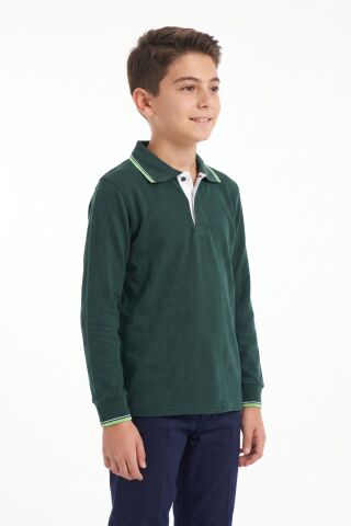 Erkek Çocuk Yeşil Selanik Polo Yaka Okul Sweatshirt BGL-ST05674