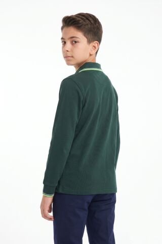 Erkek Çocuk Yeşil Selanik Polo Yaka Okul Sweatshirt BGL-ST05674