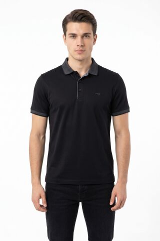 Erkek Polo Yaka Kısa Kollu Tişört Regular Kalıp T3000 BGL-ST05555 SİYAH - XL