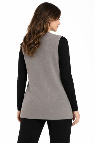 Kadın Anne Triko Yelek Kabartma Çizgi Desen BGL-ST05302 VİZON - 2XL