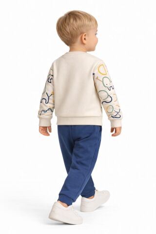 Erkek Çocuk Önü Baskılı Sweatshirt Ve Eşofman Alt Takım BGL-ST05254 İNDİGO - 86