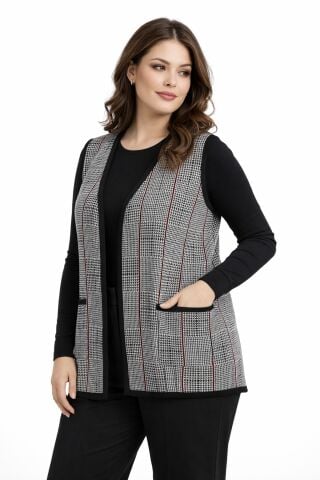 Kadın Anne Triko Yelek Kaz Ayağı Desen BGL-ST05299