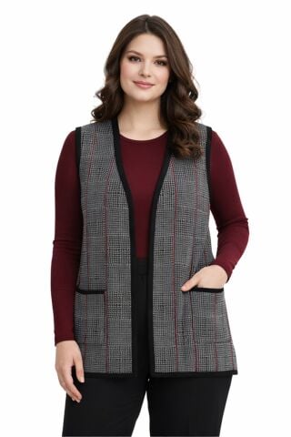 Kadın Anne Triko Yelek Kaz Ayağı Desen BGL-ST05299