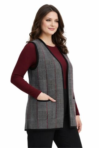 Kadın Anne Triko Yelek Kaz Ayağı Desen BGL-ST05299