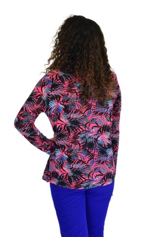 Kadın Yaprak Baskılı Düğmeli Viscon Bluz BGL-ST04273 PEMBE - 52