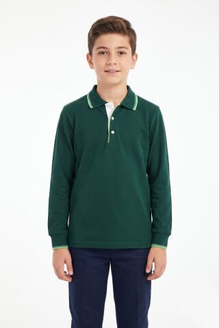 Erkek Çocuk Yeşil Selanik Polo Yaka Okul Sweatshirt BGL-ST05675