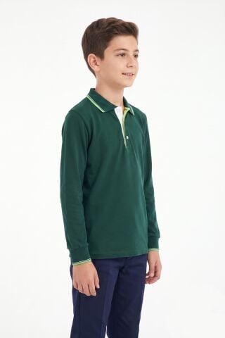 Erkek Çocuk Yeşil Selanik Polo Yaka Okul Sweatshirt BGL-ST05675
