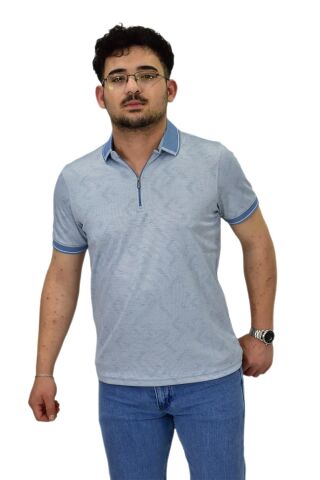 Erkek Polo Yaka Fermuarlı Merserize Jakarlı Tişört 7570 BGL-ST04536 FÜME - L
