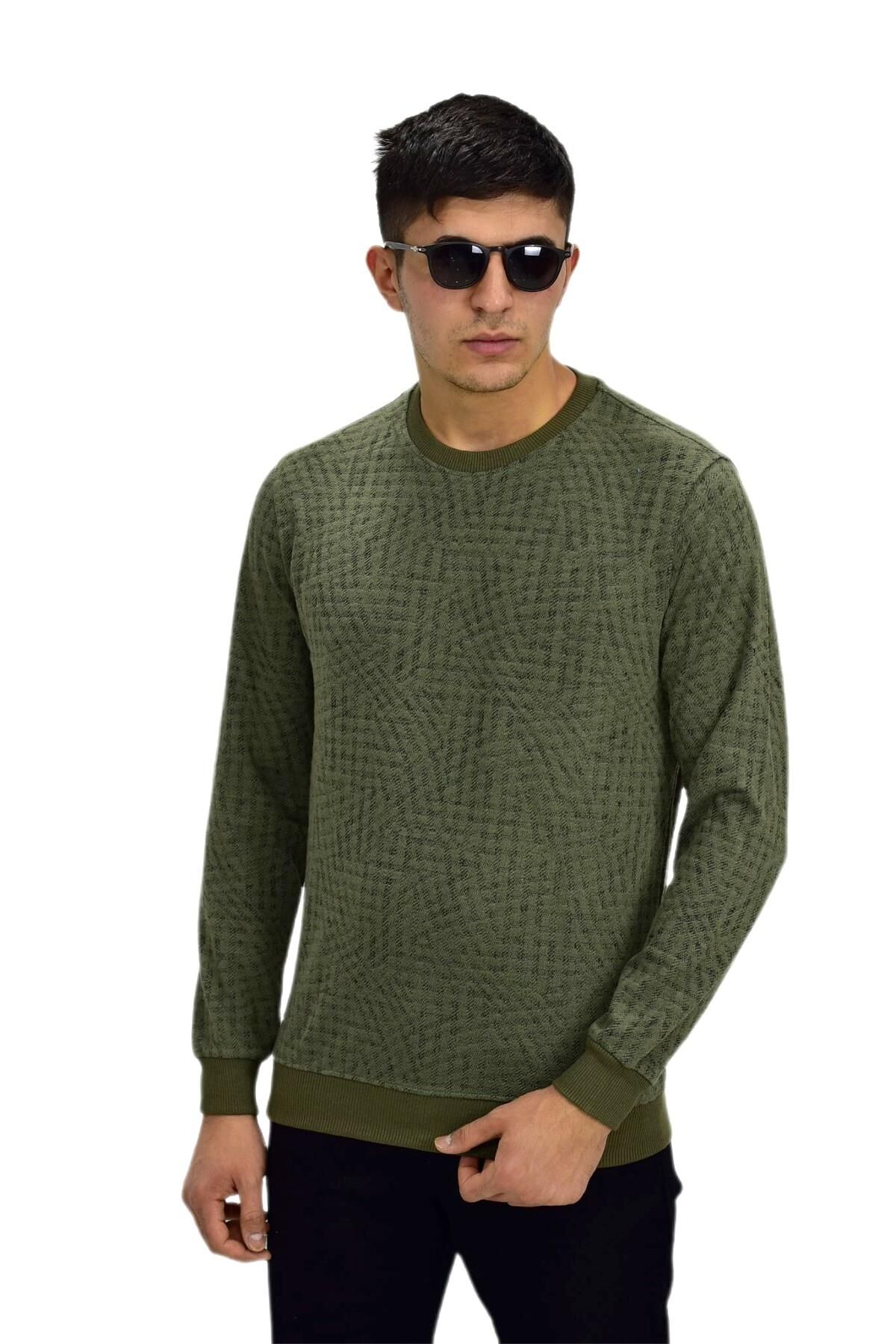 Erkek Spor Sıfır Yaka Sweatshirt R2264 BGL-ST03186 HAKİ - 2XL