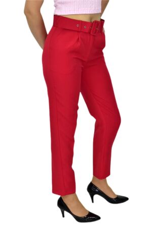 Kadın Kemerli Bilek Pantolon BGL-ST03690 KIRMIZI - 48