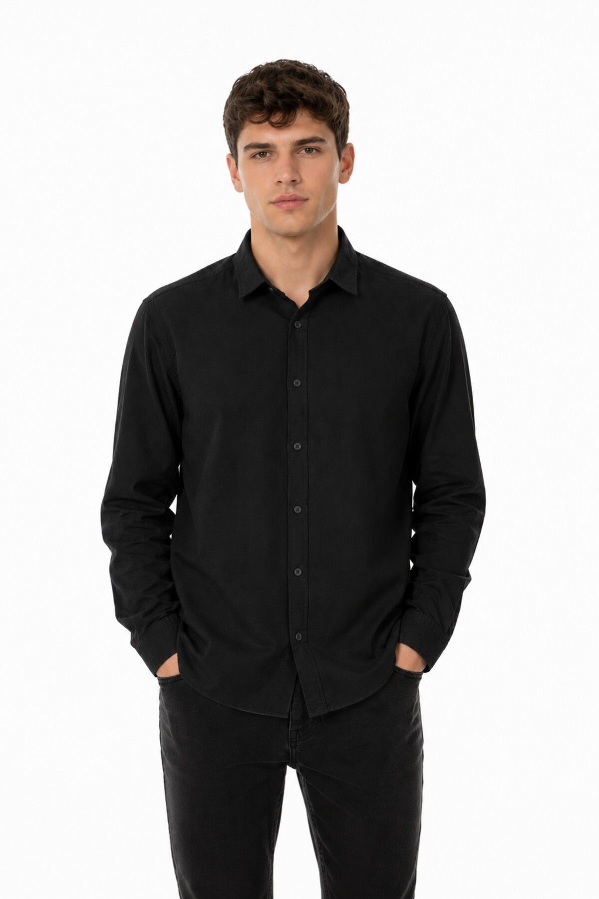 Erkek Spor Silim Fit Likralı Pamuklu Yazlık Gömlek BGL-ST05381 SİYAH - 4XL