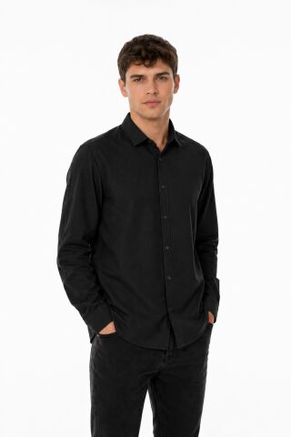 Erkek Spor Silim Fit Likralı Pamuklu Yazlık Gömlek BGL-ST05381 SİYAH - 4XL