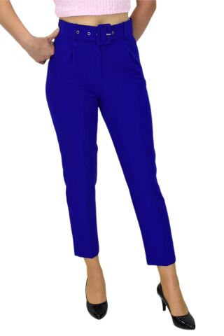Kadın Kemerli Bilek Pantolon BGL-ST03690 SAKS MAVİ - 38