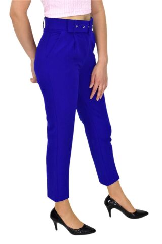 Kadın Kemerli Bilek Pantolon BGL-ST03690 SAKS MAVİ - 38