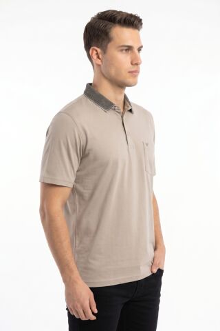 Erkek Büyük Beden Polo Yaka Cepli Kısa Kollu Tişört T6275 BGL-ST05556 BEJ - 6XL