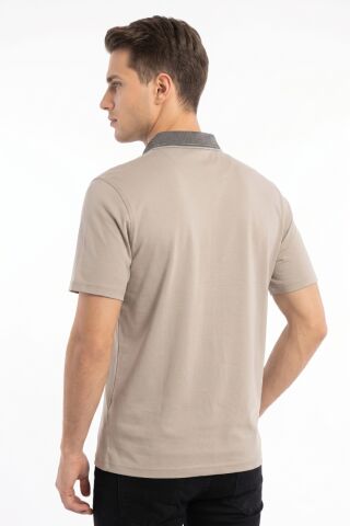 Erkek Büyük Beden Polo Yaka Cepli Kısa Kollu Tişört T6275 BGL-ST05556 BEJ - 6XL