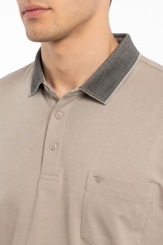 Erkek Büyük Beden Polo Yaka Cepli Kısa Kollu Tişört T6275 BGL-ST05556 BEJ - 6XL