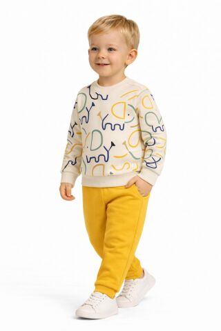 Erkek Çocuk Önü Baskılı Sweatshirt Ve Eşofman Alt Takım BGL-ST05254 SARI - 98