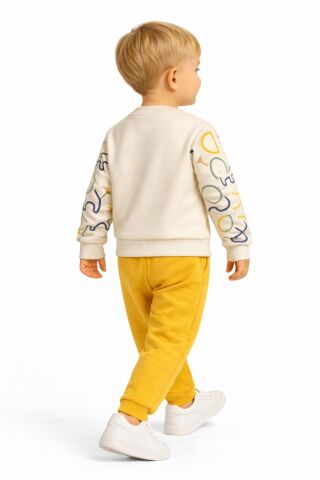 Erkek Çocuk Önü Baskılı Sweatshirt Ve Eşofman Alt Takım BGL-ST05254 SARI - 98