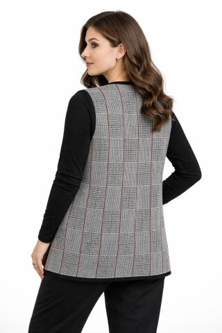 Kadın Anne Triko Yelek Kaz Ayağı Desen BGL-ST05299 BEJ - 2XL
