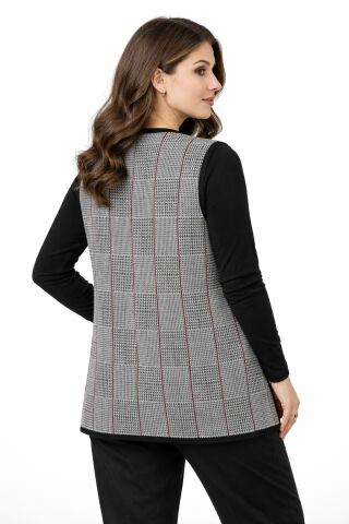 Kadın Anne Triko Yelek Kaz Ayağı Desen BGL-ST05299 BEJ - 2XL