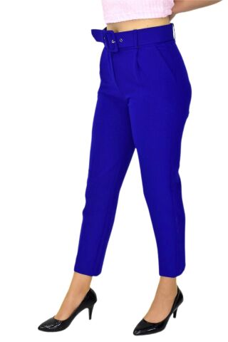 Kadın Kemerli Bilek Pantolon BGL-ST03690 SAKS MAVİ - 40