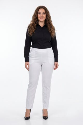 Kadın Kumaş Pantolon Kemer Lastikli BGL-ST04320 KREM - 40