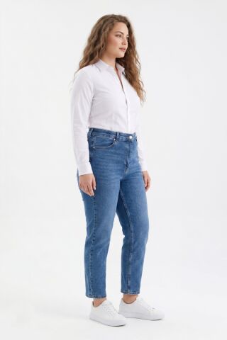 Kadın Yüksek Bel Mom Fit Jean Pantolon BGL-ST05450 MAVİ - 33/34