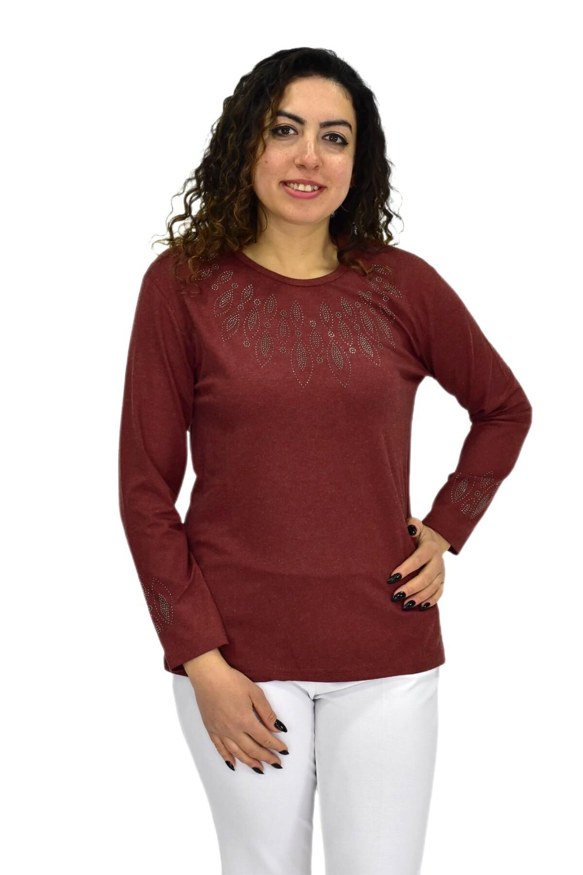 Kadın Yumoş  Bluz BGL-ST04141 KİREMİT - XL