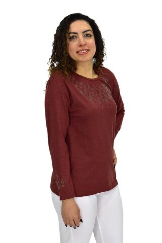 Kadın Yumoş  Bluz BGL-ST04141 KİREMİT - XL