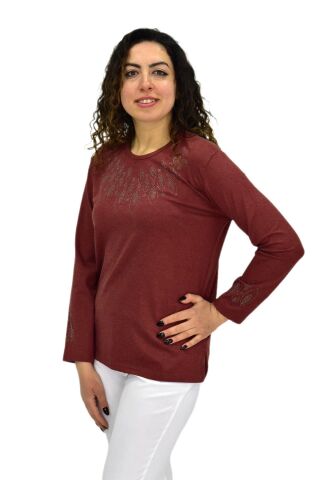 Kadın Yumoş  Bluz BGL-ST04141 KİREMİT - XL